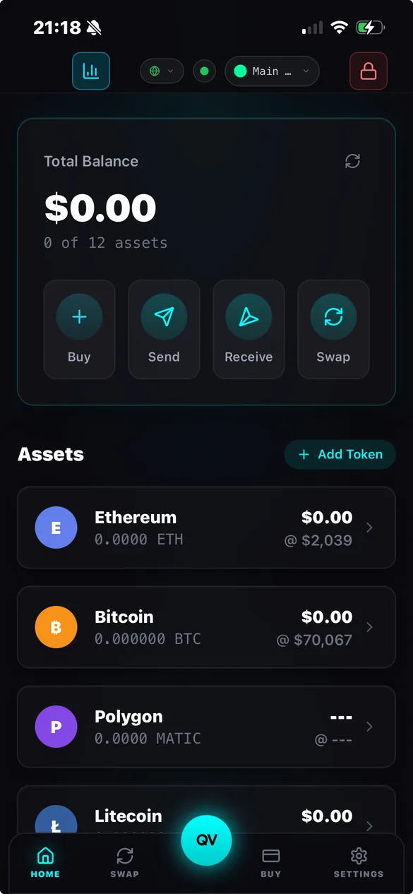 Quantum Vault dashboard showing portfolio overview